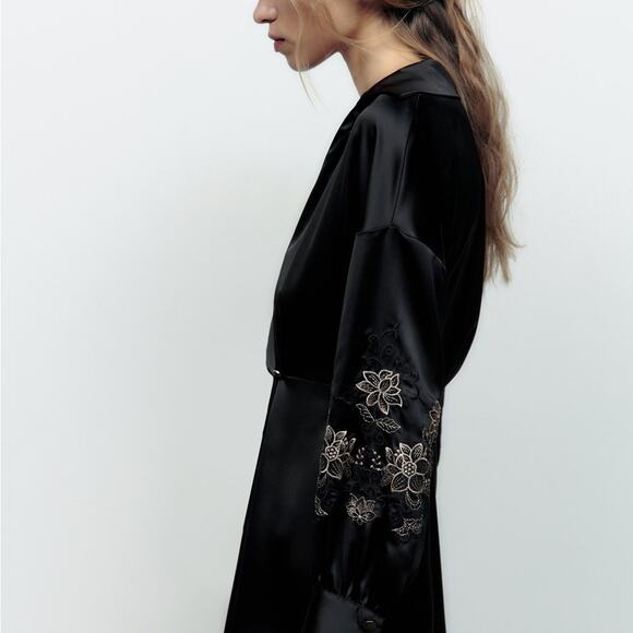 ZARA BLOGGER FAVORITE EMBROIDERED SATIN EFFECT DRESS - Picture 6 of 8